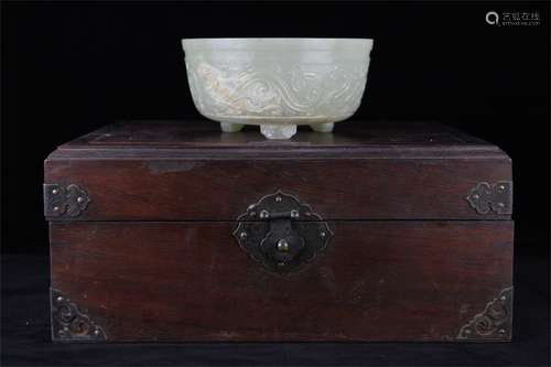 Hetian jade white jade dragon pattern three foot censer