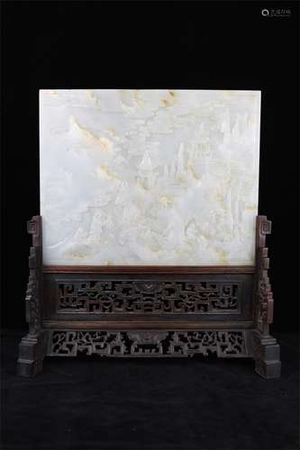 Hetian jade white jade with leather carving figures landscape decorative screen