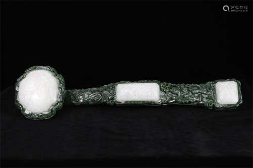 Hetian jade and Jasper inlaid with white jade carving figures and flowers