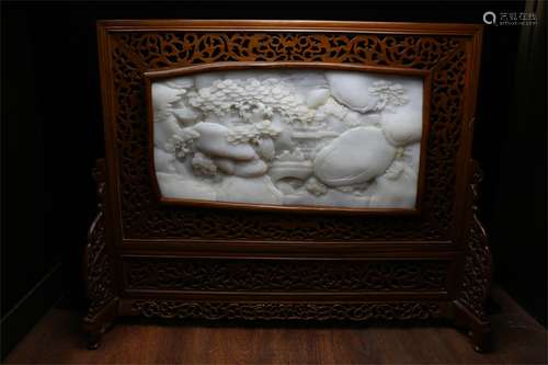 Hetian jade and white jade double-sided carving landscape characters big screen