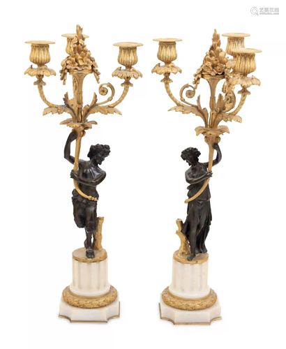 A Pair of Louis XVI Style Parcel Gilt and Bronze