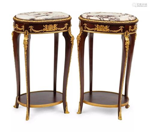 A Pair of Louis XV Style Gilt Bronze Mounted Marble-Top