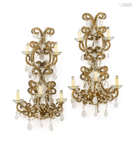 A Set of Four French Beaded Giltwood and Rock Crystal