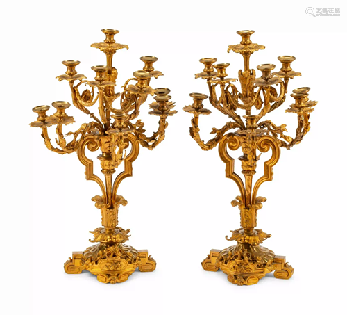 A Pair of Louis XVI Style Gilt Bronze Nine-Light