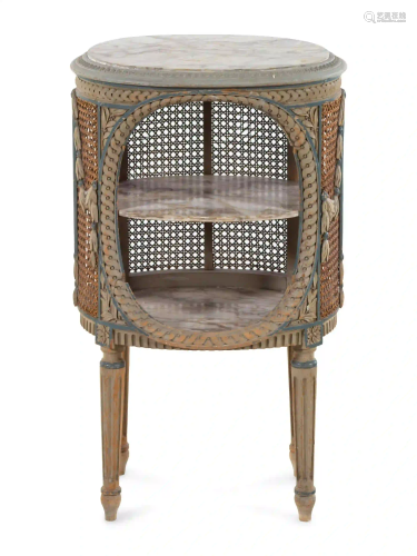 A Louis XVI Style Gray-Painted Marble-Top Side Table