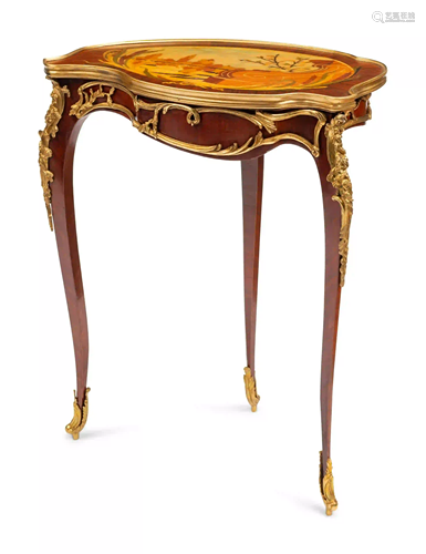 A Louis XV Style Gilt Bronze Mounted Marquetry Table