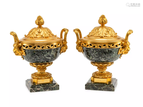 A Pair of Louis XVI Style Gilt Bronze Mounted Marble