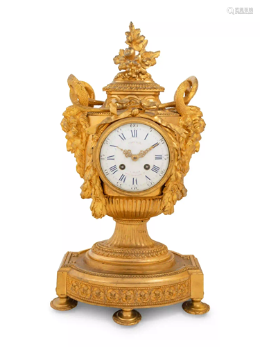 A Louis XVI Style Gilt Bronze Mantel Clock