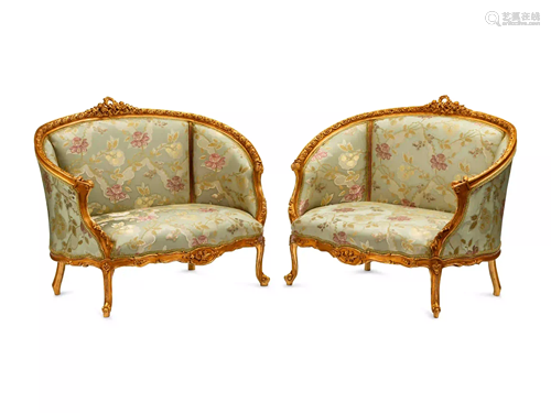 A Pair of Louis XV Style Giltwood Sofas