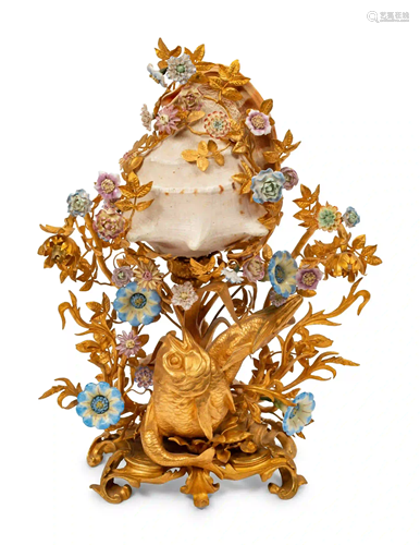 A Louis XV Style Gilt Bronze, Porcelain and Seashell