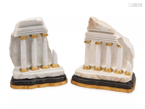 A Pair of Parcel Gilt Carved Carrara Marble Models of