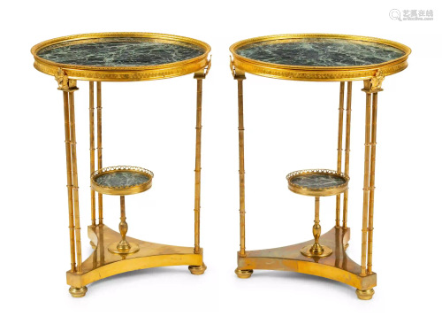 A Pair of Louis XVI Style Gilt Bronze and Marble Tables