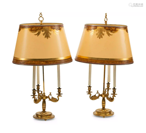 A Pair of Empire Style Gilt Metal Three-Light