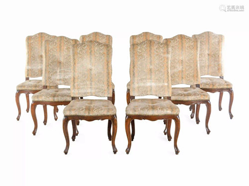 A Set of Eight Louis XV Style Dining Chairs