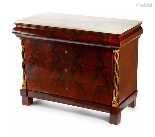 An Italian Parcel Gilt Mahogany Marble-Top Commode