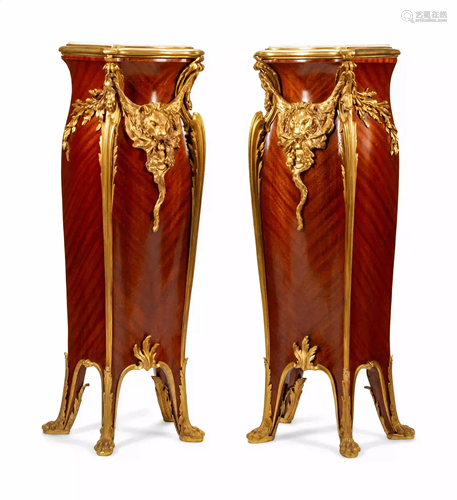 A Pair of Louis XV Style Gilt Bronze Mounted Mahogany