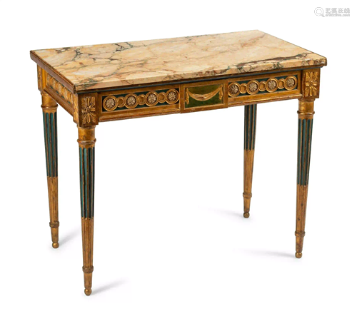 An Italian Neoclassical Painted and Parcel Gilt Console