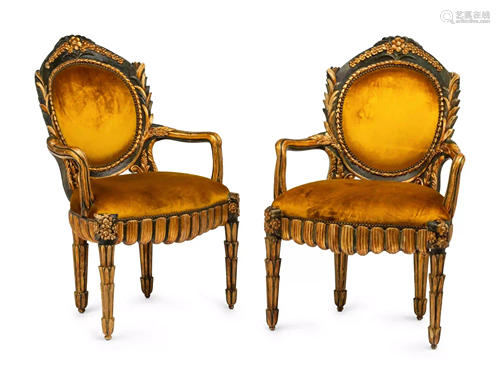 A Pair of Italian Grotto Style Painted and Parcel Gilt