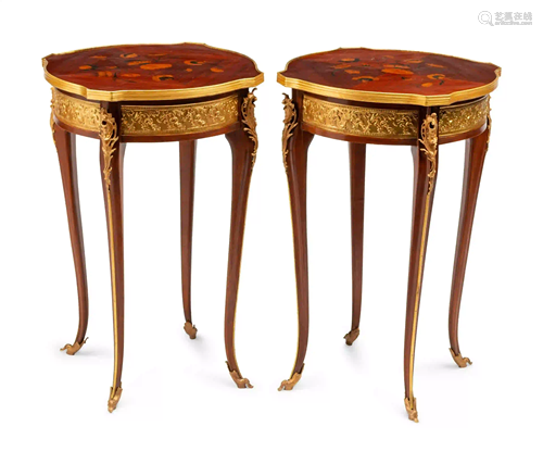 A Pair of Louis XV Style Gilt Metal Mounted Marquetry