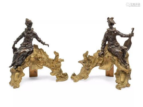 A Pair of Louis XV Style Gilt and Patinated Bronze