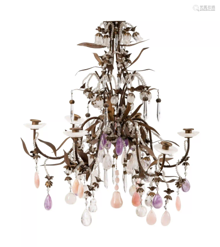 A French Bronze Chandelier with Rock Crystal, Amethyst