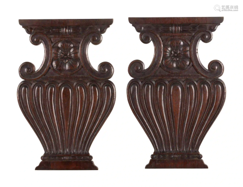 A Pair of Renaissance Revival Carved Walnut Urn-Form
