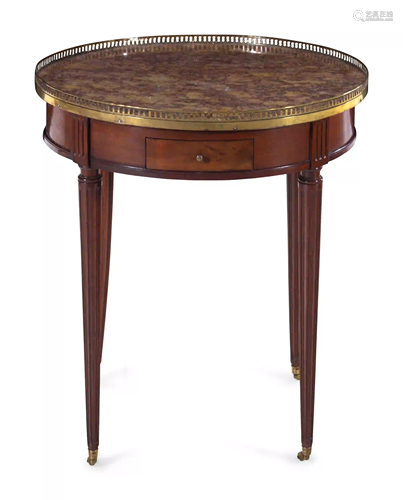 A Louis XVI Style Marble-Top Mahogany Bouillotte Table