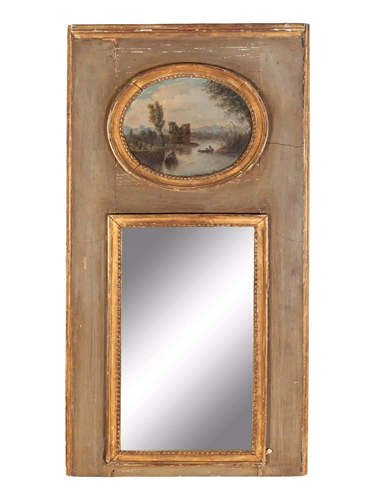 A French Painted and Parcel Gilt Trumeau Mirror