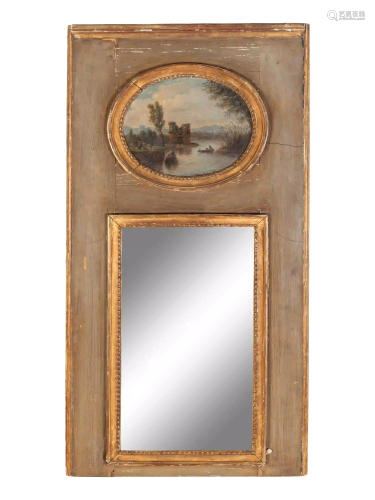 A French Painted and Parcel Gilt Trumeau Mirror