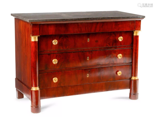 An Empire Style Gilt Bronze Mounted Mahogany Marble-Top