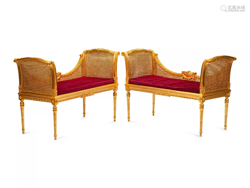 A Pair of Louis XVI Style Giltwood Benches