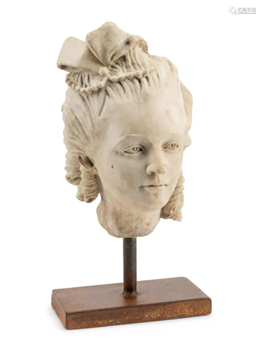 An Italian Marble Head of a Lady on an Iron Base