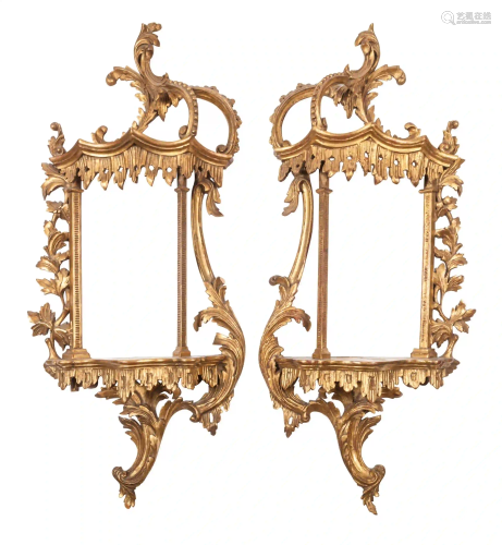 A Pair of Chinese Chippendale Style Giltwood Wall