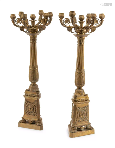A Pair of Empire Style Gilt Bronze Seven-Light
