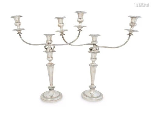 A Pair of English Silver-Plate Three Light Candelabra