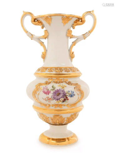A Meissen Parcel-Gilt Porcelain Vase