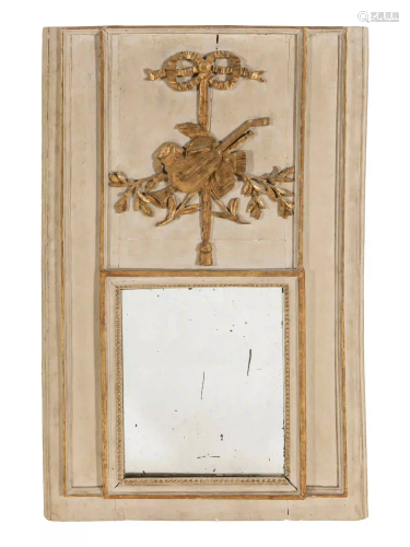 A Louis XVI Style Gray Painted and Parcel Gilt Mirror