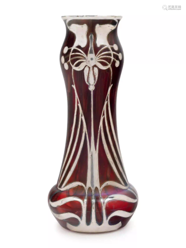An Art Nouveau Silver-Overlay Glass Vase
