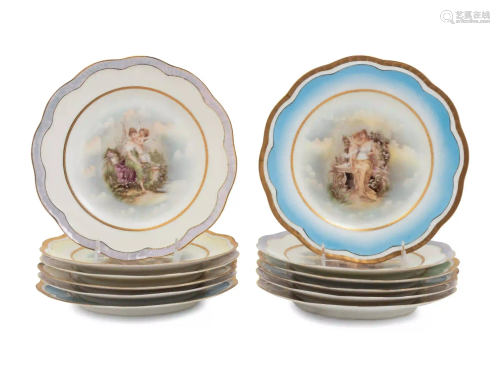 A Set of Twelve Germain Painted Porcelain Dessert