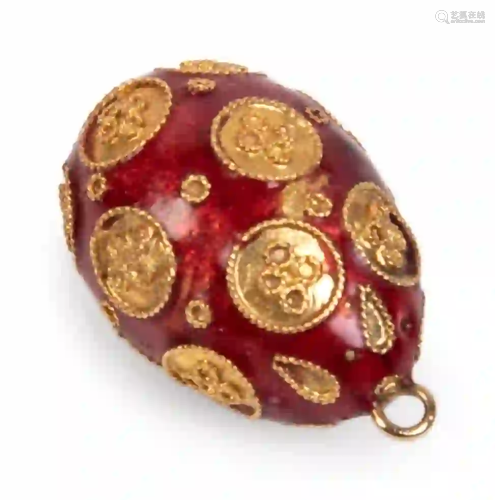 A Russian Yellow-Gold and Enamel Egg Pendant