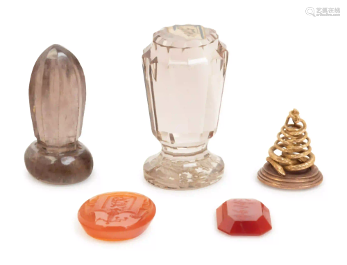 A Group of Five Carved Hardstone and Glass Wax Seals