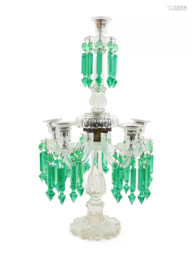 A Waterford Cut and Colored Glass Five Light Candelabra