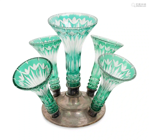 A Bohemian Cut-to-Clear Glass Epergne