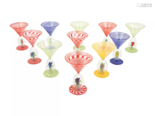 A Set of Eleven Murano Glass Cocktail Stems