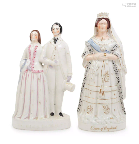 A Group of Two Staffordshire Ceramic Figural Groups