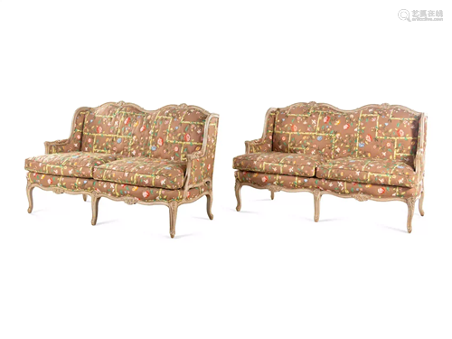 A Pair of Louis XV Style Painted Sofas