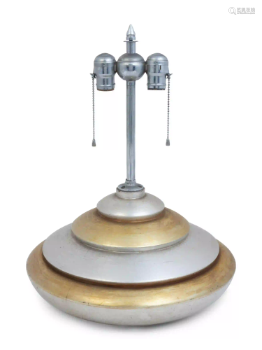An Art Deco Style Silvered and Giltwood Lamp