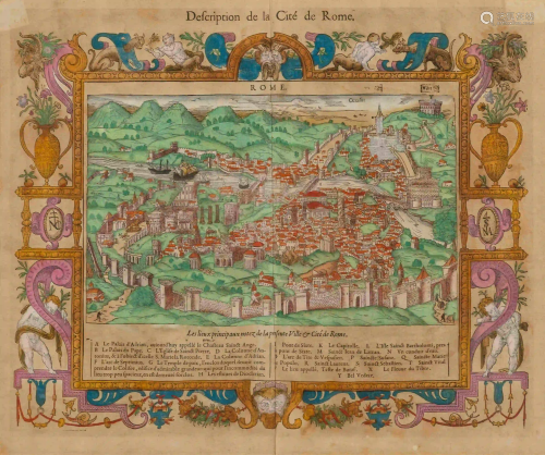 A Framed Hand-Colored Engraving Depicting Rome
