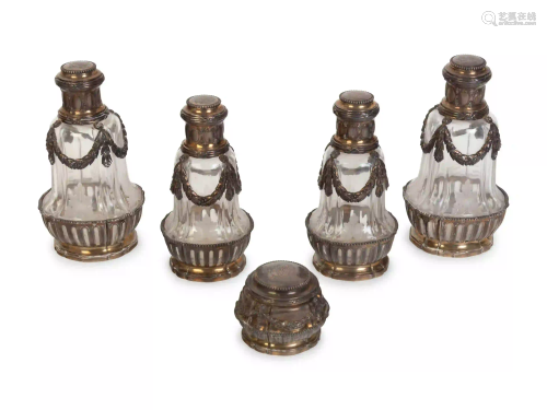 A Group of Four French Silver-Mounted Cut Glass