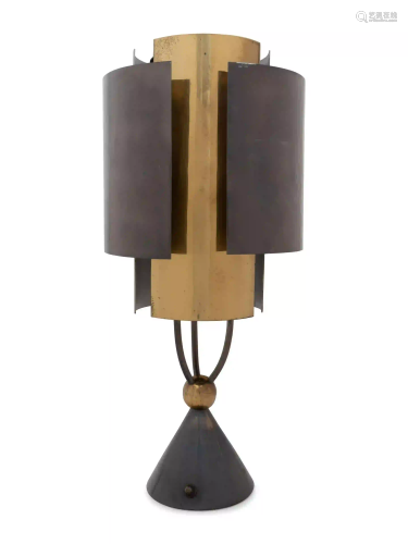 An Art Deco Style Brass and Silvered-Metal Table Lamp